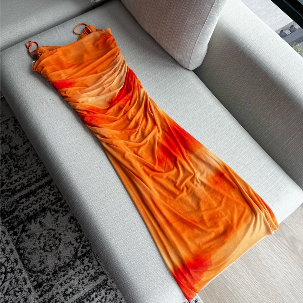 🧡💛NWT ZARA DRAPED PRINTED TULLE DRESS, SIZE L - Picture 6 of 10